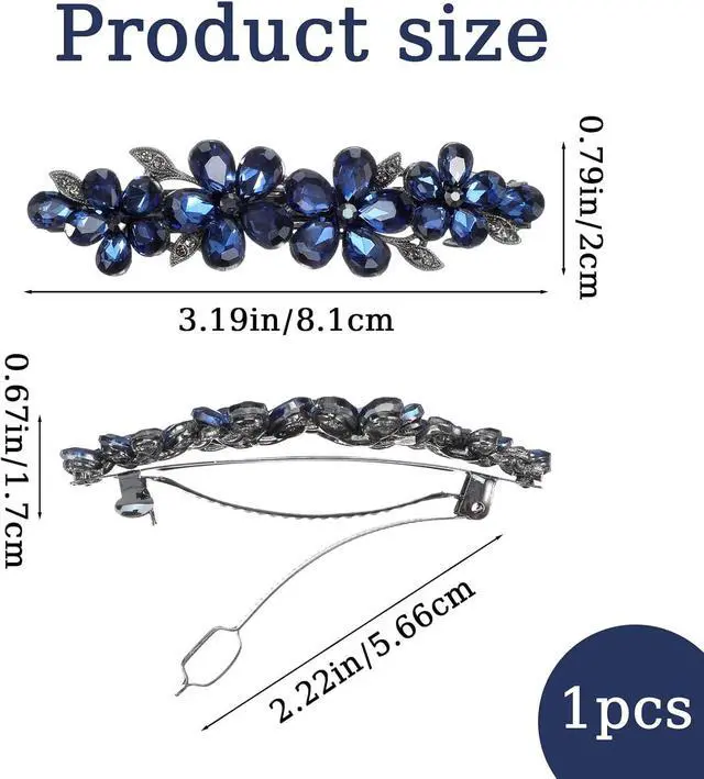 Alt view image 2 of 7 - Blue Flower Rhinestone Hair Clips Sparkly Crystal Bridal Hairclip | Fancy Rhinestone Hair Clips Clothespin Accessories for Women Bridal Wedding Bride Prom Flower Girls(1 Pcs)