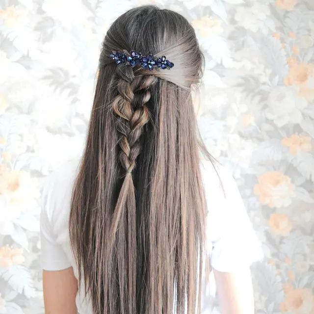 Alt view image 5 of 7 - Blue Flower Rhinestone Hair Clips Sparkly Crystal Bridal Hairclip | Fancy Rhinestone Hair Clips Clothespin Accessories for Women Bridal Wedding Bride Prom Flower Girls(1 Pcs)