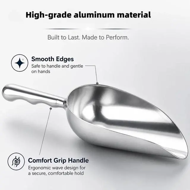Alt view image 4 of 7 - 5oz Ice Cube Endurance Scoop, Cast Aluminum Shovel, Kitchen Utility Scoops With Finger Groove Handle, Ideal for Ice Cube, Coffee, Bean, Food, Candy, Flour, Popcorn Rust Free - Silver