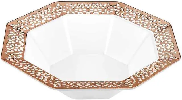 Alt view image 6 of 7 - Lacetagon Rose Gold Premium Plastic Octagonal Dessert Bowl - 5 oz. (Packs of 10) - Perfect for Parties, Weddings, and Events