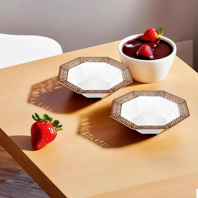 Alt view image 3 of 7 - Lacetagon Rose Gold Premium Plastic Octagonal Dessert Bowl - 5 oz. (Packs of 10) - Perfect for Parties, Weddings, and Events