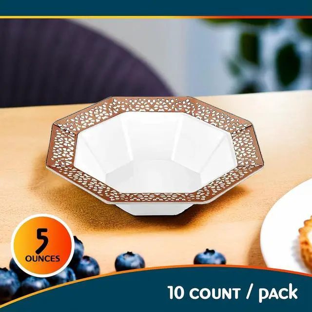 Alt view image 4 of 7 - Lacetagon Rose Gold Premium Plastic Octagonal Dessert Bowl - 5 oz. (Packs of 10) - Perfect for Parties, Weddings, and Events