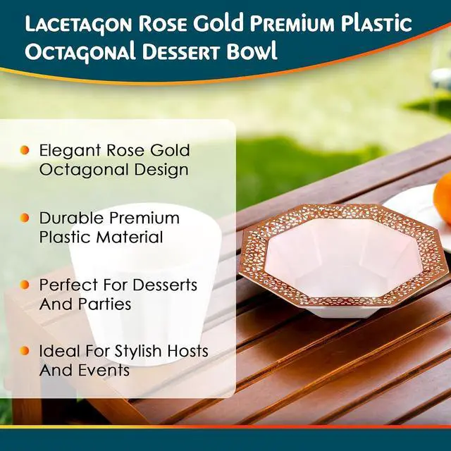 Alt view image 5 of 7 - Lacetagon Rose Gold Premium Plastic Octagonal Dessert Bowl - 5 oz. (Packs of 10) - Perfect for Parties, Weddings, and Events