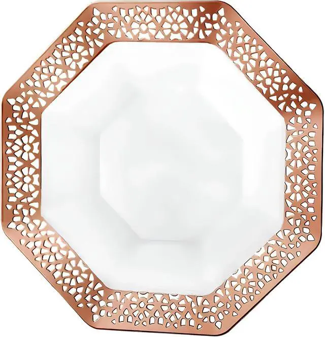 Alt view image 2 of 7 - Lacetagon Rose Gold Premium Plastic Octagonal Dessert Bowl - 5 oz. (Packs of 10) - Perfect for Parties, Weddings, and Events