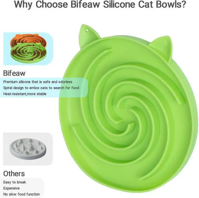 Alt view image 2 of 7 - Bifeaw Slow Feeder Cat Bowl, Easy to Clean Silicone Bowl, Ideal for Dry and Wet Food (Orange and Cyan)