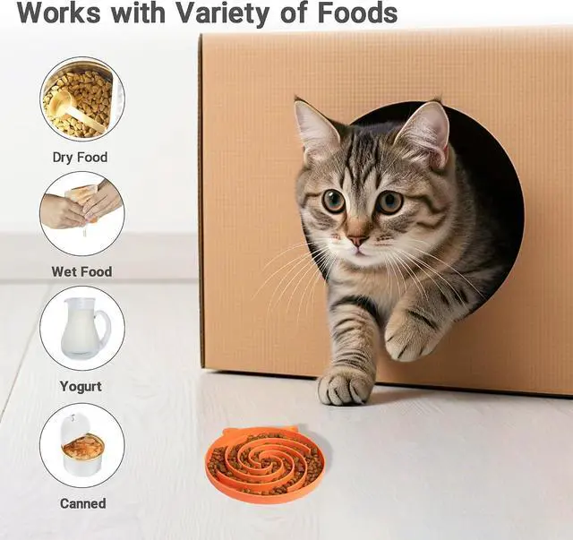 Alt view image 3 of 7 - Bifeaw Slow Feeder Cat Bowl, Easy to Clean Silicone Bowl, Ideal for Dry and Wet Food (Orange and Cyan)