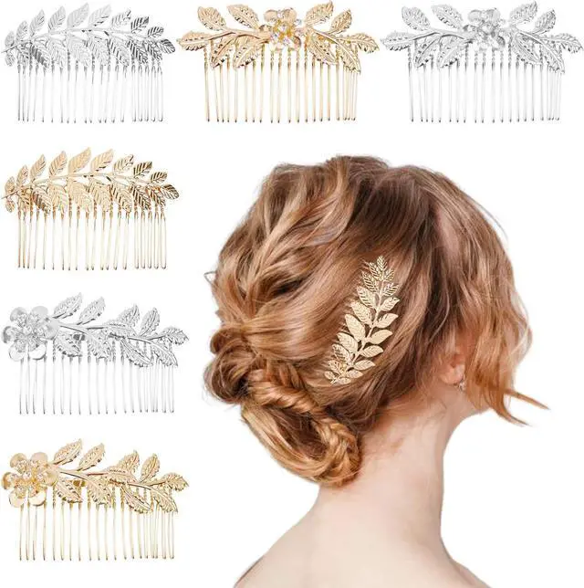 Main image of 6 PCS Leaf Hair Side Combs Gold Rhinestone Hair Comb Clips with Teeth Wedding Headpiece Hair Accessories for Women, Girls, Bride, Bridesmaid(Gold and Silver)