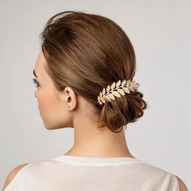 Alt view image 2 of 7 - 6 PCS Leaf Hair Side Combs Gold Rhinestone Hair Comb Clips with Teeth Wedding Headpiece Hair Accessories for Women, Girls, Bride, Bridesmaid(Gold and Silver)