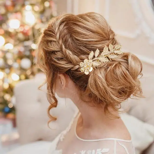 Alt view image 5 of 7 - 6 PCS Leaf Hair Side Combs Gold Rhinestone Hair Comb Clips with Teeth Wedding Headpiece Hair Accessories for Women, Girls, Bride, Bridesmaid(Gold and Silver)