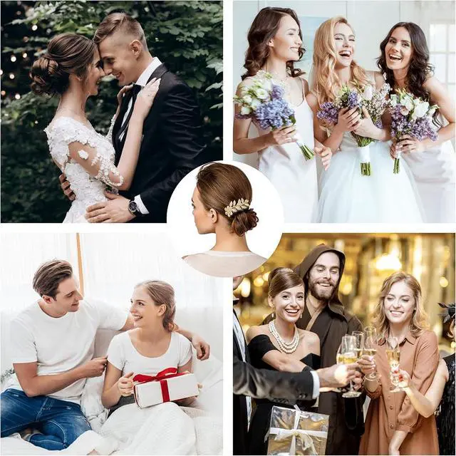 Alt view image 7 of 7 - 6 PCS Leaf Hair Side Combs Gold Rhinestone Hair Comb Clips with Teeth Wedding Headpiece Hair Accessories for Women, Girls, Bride, Bridesmaid(Gold and Silver)