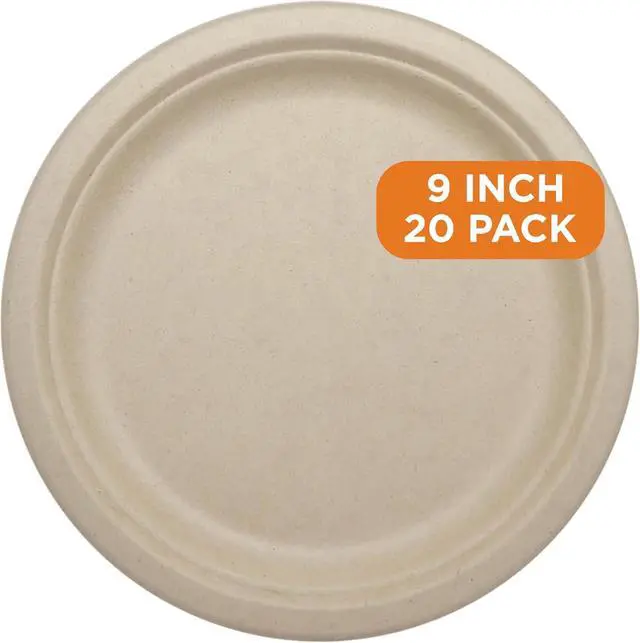 Alt view image 2 of 7 - World Centric Compostable Round Paper Plates, 9 Inch (Pack of 20) | Made from Unbleached Plant Fiber, Sustainable, Heavy Duty, Grease Resistant, Microwave & Freezer Safe, No Added PFAS