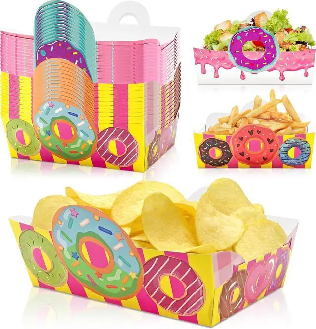 Main image of Donut Paper Food Tray 24pcs Donut Grow Up Party Decorations Disposable Snack Popcorn Bowl for Birthday Baby Party Supplies