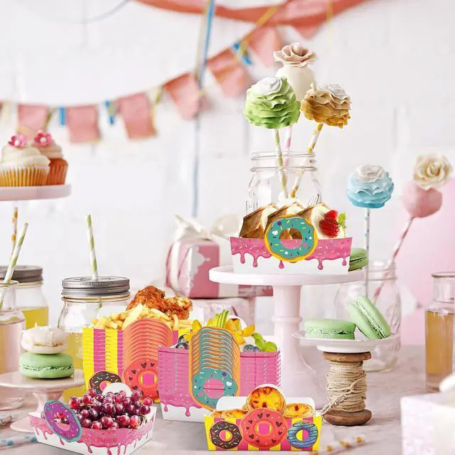 Alt view image 5 of 7 - Donut Paper Food Tray 24pcs Donut Grow Up Party Decorations Disposable Snack Popcorn Bowl for Birthday Baby Party Supplies