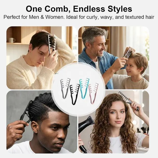 Alt view image 2 of 7 - 4 Pack Texture Comb, Wide Tooth Styling Comb for Volume & Lift, Root Lifting Hair Tool for Fringe Control & Natural Layer Definition