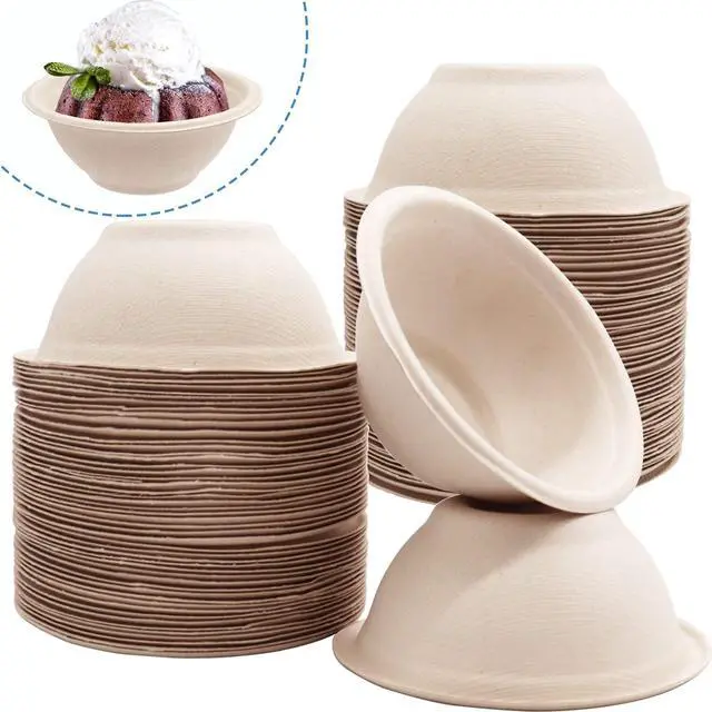 Alt view image 3 of 6 - 100 Pack Compostable 8 oz Paper Bowls,Small Natural Disposable Paper Bowls | Heavy-Duty,Hot or Cold Use,Biodegradable Soup Bowls for Salad,Soup,Snack,Parties,Catering,Picnics Supplies
