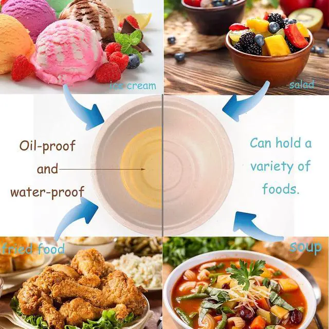 Alt view image 5 of 6 - 100 Pack Compostable 8 oz Paper Bowls,Small Natural Disposable Paper Bowls | Heavy-Duty,Hot or Cold Use,Biodegradable Soup Bowls for Salad,Soup,Snack,Parties,Catering,Picnics Supplies