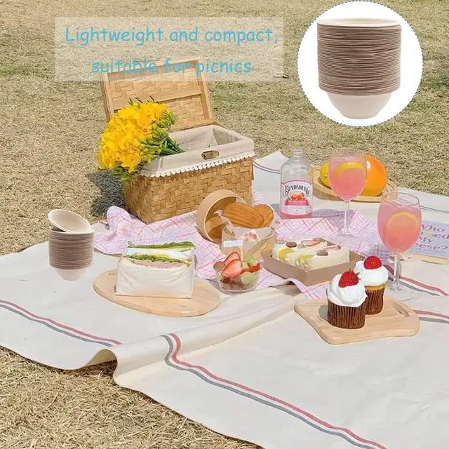 Alt view image 6 of 6 - 100 Pack Compostable 8 oz Paper Bowls,Small Natural Disposable Paper Bowls | Heavy-Duty,Hot or Cold Use,Biodegradable Soup Bowls for Salad,Soup,Snack,Parties,Catering,Picnics Supplies