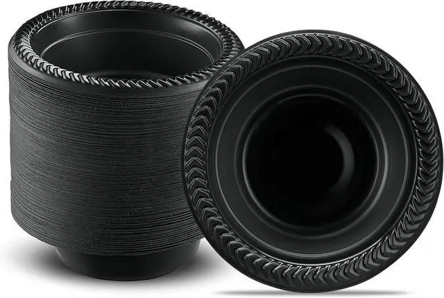 Main image of PLASTICPRO 100 PCS Black Plastic Bowls Light Weight 5 oz Small Plastic Soup Bowls Black Salad Dessert Plates Disposable for Party and Wedding