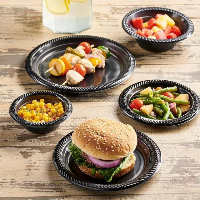 Alt view image 4 of 7 - PLASTICPRO 100 PCS Black Plastic Bowls Light Weight 5 oz Small Plastic Soup Bowls Black Salad Dessert Plates Disposable for Party and Wedding