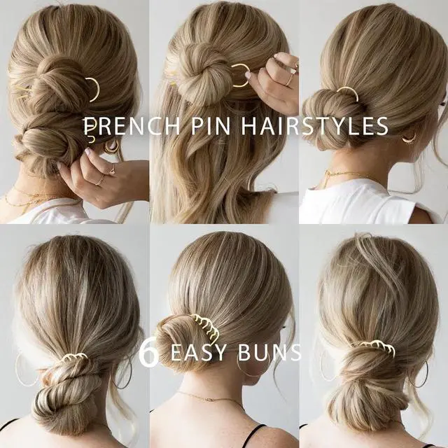 Alt view image 5 of 6 - 11 Pieces Hair Side Combs Metal Hair Fork Clip French Twist Comb Updo Hair Stick, U-Shape Teeth Styling Tools Messy Bun Maker Vintage Hairstyle Pins Accessories for Women and Girls (Gold)