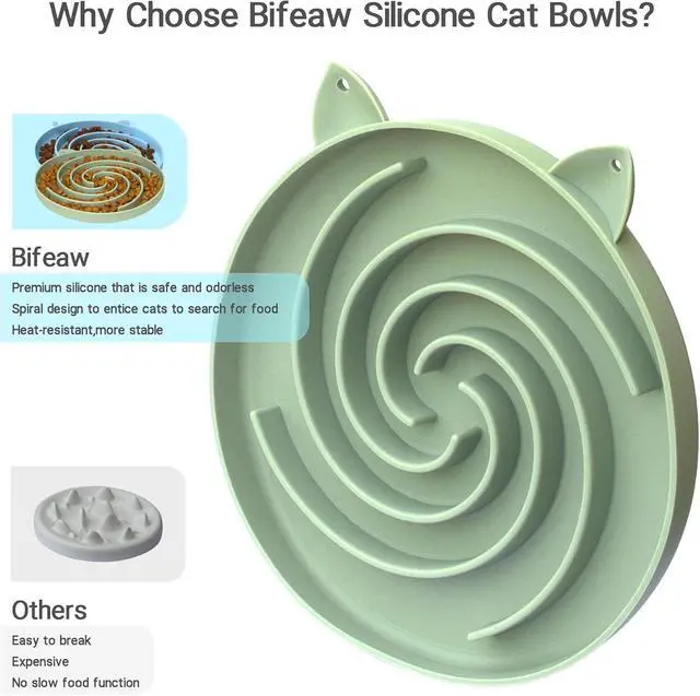 Alt view image 2 of 7 - Bifeaw Slow Feeder Cat Bowl, Easy to Clean Silicone Bowl, Ideal for Dry and Wet Food (Green and Blue)