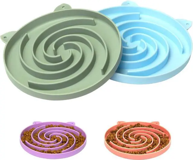 Main image of Bifeaw Slow Feeder Cat Bowl, Easy to Clean Silicone Bowl, Ideal for Dry and Wet Food (Green and Blue)