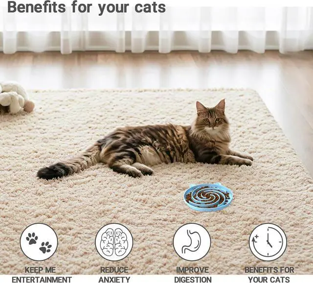 Alt view image 5 of 7 - Bifeaw Slow Feeder Cat Bowl, Easy to Clean Silicone Bowl, Ideal for Dry and Wet Food (Green and Blue)