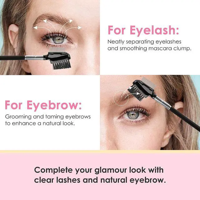 Alt view image 3 of 7 - Beauty7 Eyelash Brush Eyebrow Brush Spoolie Brush Eyelash Resuable Dual Comb Stainless Steel Teeth Mascara Applicator Makeup Tool Eyebrow Eyelash