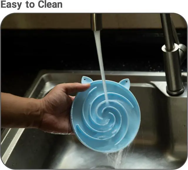 Alt view image 7 of 7 - Bifeaw Slow Feeder Cat Bowl, Easy to Clean Silicone Bowl, Ideal for Dry and Wet Food (Green and Blue)