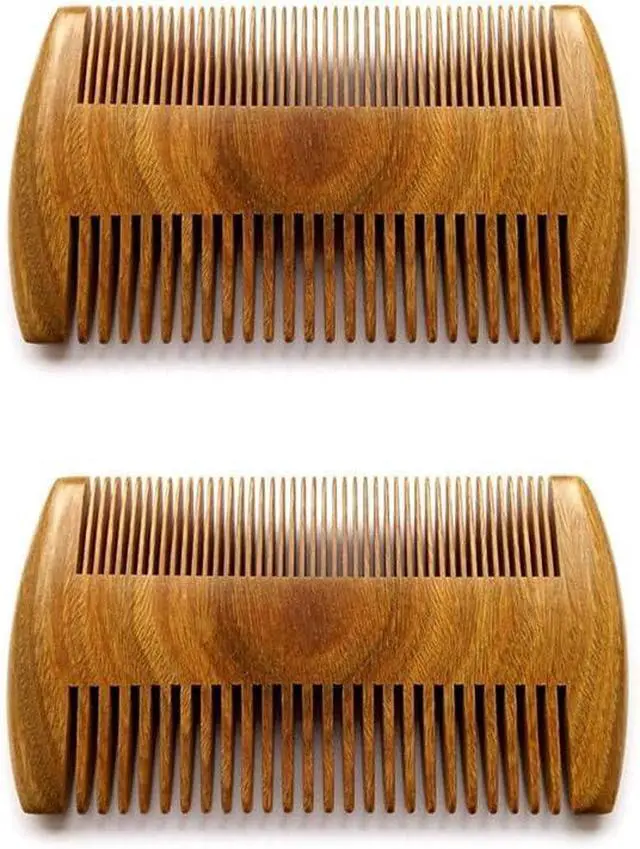 Main image of Handmade Natural Green Sandalwood No Static Combs with Aromatic Scent - 2 PCS Pocket Combs for Long and Short Beards, Mustaches (4" Long Two Sides)