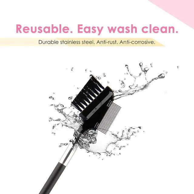 Alt view image 6 of 7 - Beauty7 Eyelash Brush Eyebrow Brush Spoolie Brush Eyelash Resuable Dual Comb Stainless Steel Teeth Mascara Applicator Makeup Tool Eyebrow Eyelash