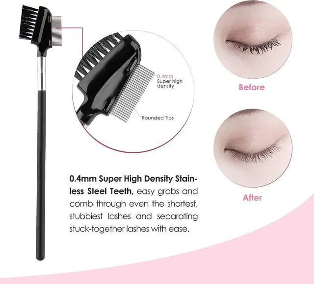 Alt view image 4 of 7 - Beauty7 Eyelash Brush Eyebrow Brush Spoolie Brush Eyelash Resuable Dual Comb Stainless Steel Teeth Mascara Applicator Makeup Tool Eyebrow Eyelash