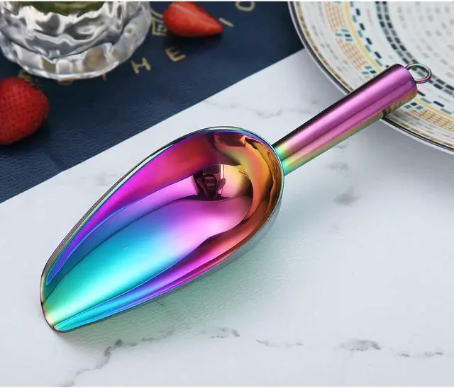 Alt view image 4 of 7 - Berglander Stainless Steel Rainbow Ice Scoop 6 OZ, Titanium Colorful Plating Metal Ice Scooper For Ice Maker Multipurpose For Candy Wedding Kitchen Bar Party Pet Animal Dog Food Scoop Beach Shovel