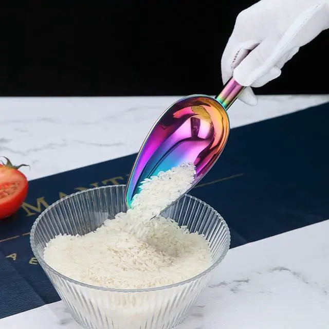 Alt view image 6 of 7 - Berglander Stainless Steel Rainbow Ice Scoop 6 OZ, Titanium Colorful Plating Metal Ice Scooper For Ice Maker Multipurpose For Candy Wedding Kitchen Bar Party Pet Animal Dog Food Scoop Beach Shovel