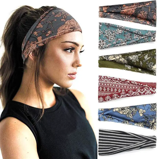 Main image of YONUF 6 Pack Headbands for Women, Boho Wide Head Bands & Hair Accessories | Non Slip Soft Stretch Headband, Fashion Hair Bands for Yoga, Workout, Face Wash, Makeup, Womens Head Wraps for Daily Use