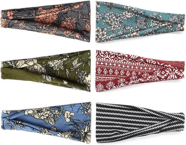 Alt view image 2 of 6 - YONUF 6 Pack Headbands for Women, Boho Wide Head Bands & Hair Accessories | Non Slip Soft Stretch Headband, Fashion Hair Bands for Yoga, Workout, Face Wash, Makeup, Womens Head Wraps for Daily Use