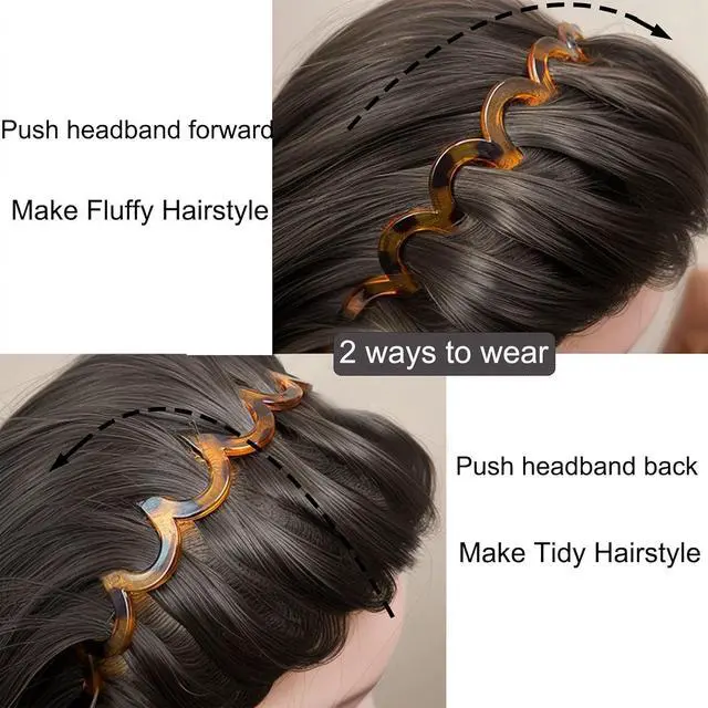 Alt view image 3 of 6 - 6 PCS Zig Zag Headbands Plastic Wavy Hair Head Band Comb with Teeth Hoop Accessories for Women Men Girls, Versatile Bright Black&Retro Leopard