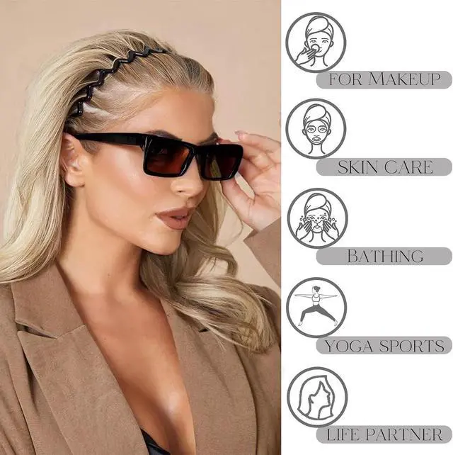 Alt view image 4 of 6 - 6 PCS Zig Zag Headbands Plastic Wavy Hair Head Band Comb with Teeth Hoop Accessories for Women Men Girls, Versatile Bright Black&Retro Leopard