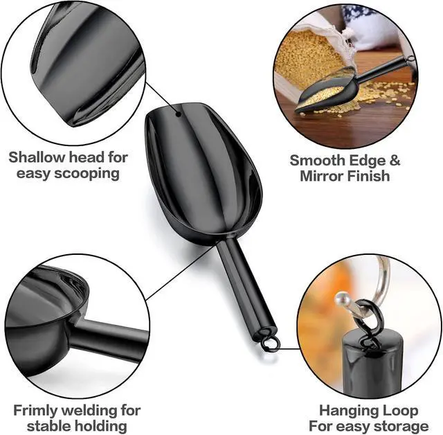 Alt view image 2 of 7 - TeamFar 5oz Ice Scoop, Small Stainless Steel Food Scoop Metal Ice Scooper | for Kitchen Bar Party Wedding, Heavy Duty & Sturdy, Easy Storage & Versatile, Mirror Finish & Smooth Edge, Black