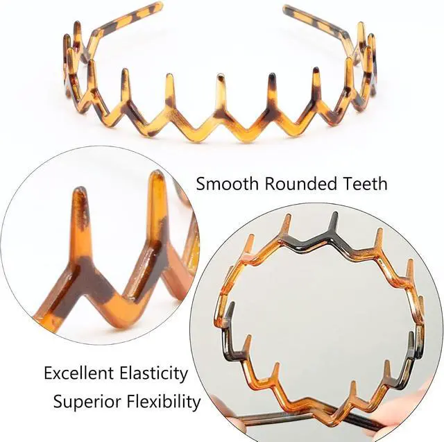 Alt view image 5 of 6 - 6 PCS Zig Zag Headbands Plastic Wavy Hair Head Band Comb with Teeth Hoop Accessories for Women Men Girls, Versatile Bright Black&Retro Leopard