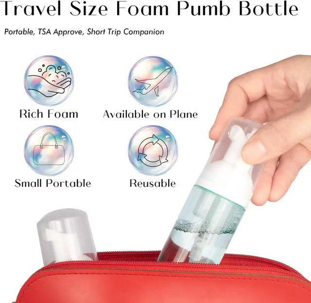 Alt view image 5 of 7 - 4 Pack Foam Pump Bottle Travel 2 oz/60 ml Small Size Mousse Foam Soap Dispenser Refillable Plastic Foaming Soap Dispenser Empty Travel Foaming Containers for Soap Shampoo Lash Washer