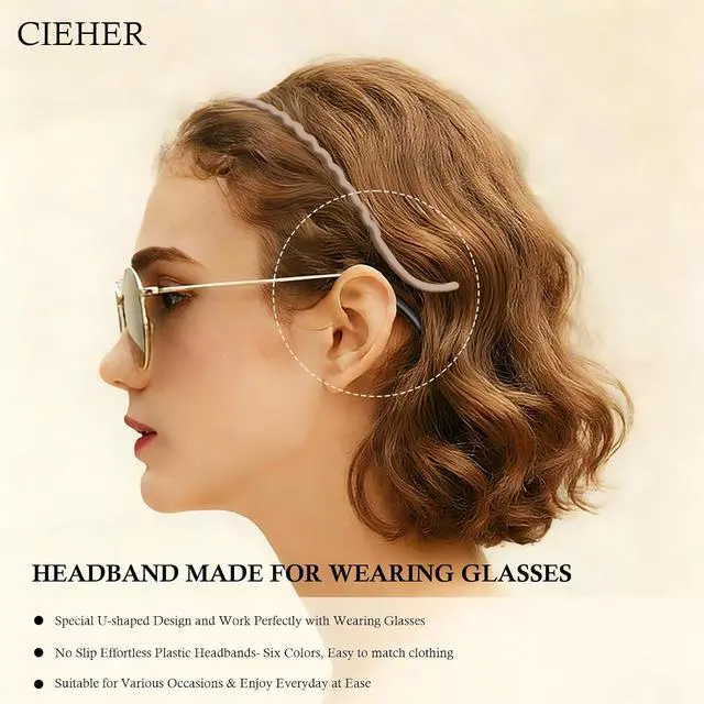 Alt view image 2 of 7 - CIEHER 3 Pcs Plastic Hair Bands with Teeth Flex No Pressure Headbands for Glasses Wearers Zig Zag Claw Comb Headbands - Black Brown Khaki