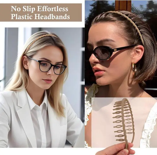 Alt view image 3 of 7 - CIEHER 3 Pcs Plastic Hair Bands with Teeth Flex No Pressure Headbands for Glasses Wearers Zig Zag Claw Comb Headbands - Black Brown Khaki
