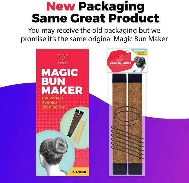 Alt view image 2 of 5 - Hawwwy Premium 2 Piece Hair Bun Maker with Hair Ties Bobby Pins - Snap-and-Roll Bun Hair Tool- Magic Bun Tool, Donut Hair, Perfect Bun Makers Hair Pins French Twist Donuts for Updos Kids - Light Brown