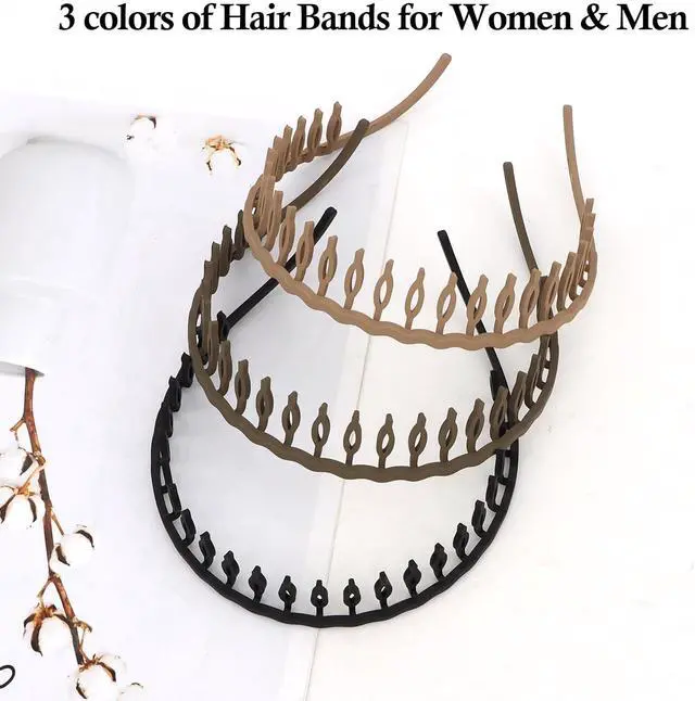 Alt view image 7 of 7 - CIEHER 3 Pcs Plastic Hair Bands with Teeth Flex No Pressure Headbands for Glasses Wearers Zig Zag Claw Comb Headbands - Black Brown Khaki
