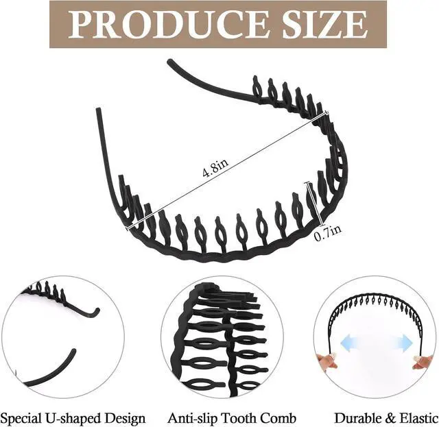 Alt view image 6 of 7 - CIEHER 3 Pcs Plastic Hair Bands with Teeth Flex No Pressure Headbands for Glasses Wearers Zig Zag Claw Comb Headbands - Black Brown Khaki