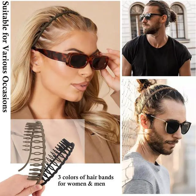 Alt view image 4 of 7 - CIEHER 3 Pcs Plastic Hair Bands with Teeth Flex No Pressure Headbands for Glasses Wearers Zig Zag Claw Comb Headbands - Black Brown Khaki