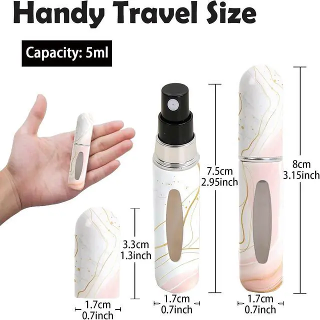 Alt view image 2 of 6 - Perfume Travel Refillable Bottle Portable Mini Sprayer,Empty Perfume Bottles with Unique Patterns,Refill Pump Case for Traveling and Outgoing,2 Pcs Pack of 5 ml(White and Pink)