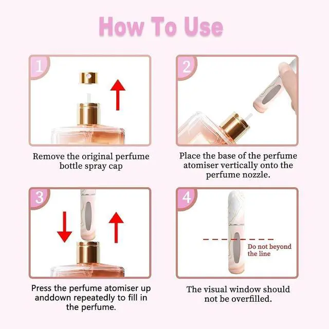 Alt view image 4 of 6 - Perfume Travel Refillable Bottle Portable Mini Sprayer,Empty Perfume Bottles with Unique Patterns,Refill Pump Case for Traveling and Outgoing,2 Pcs Pack of 5 ml(White and Pink)