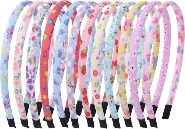 Main image of Fishdown Headbands for Girls 12Pcs Thin Head Bands for Girls Hairbands for Toddler Floral Cloth Fabric Covered Headband Birthday Party Favors